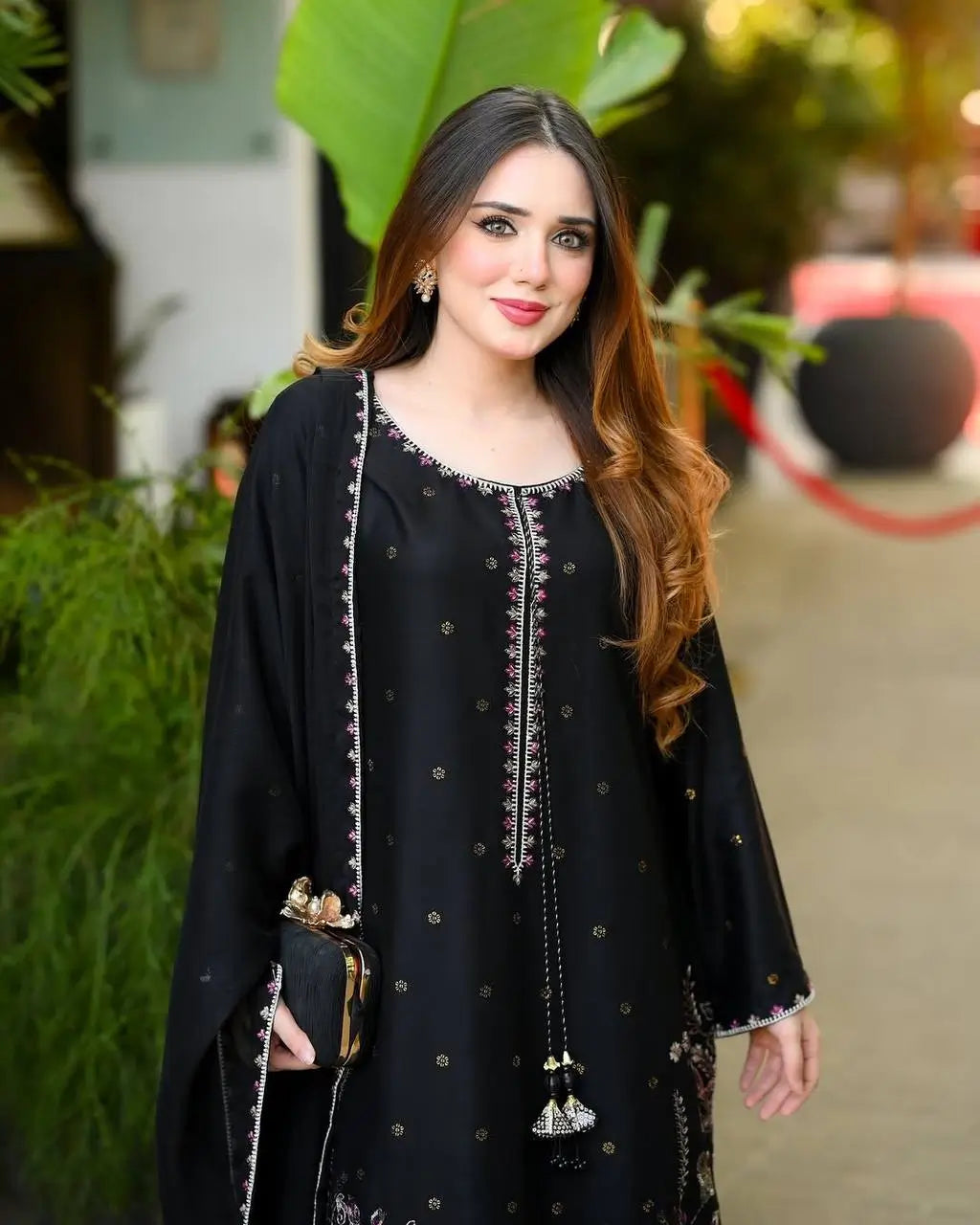 Black Embroidered Kurta Farshi Pant Set