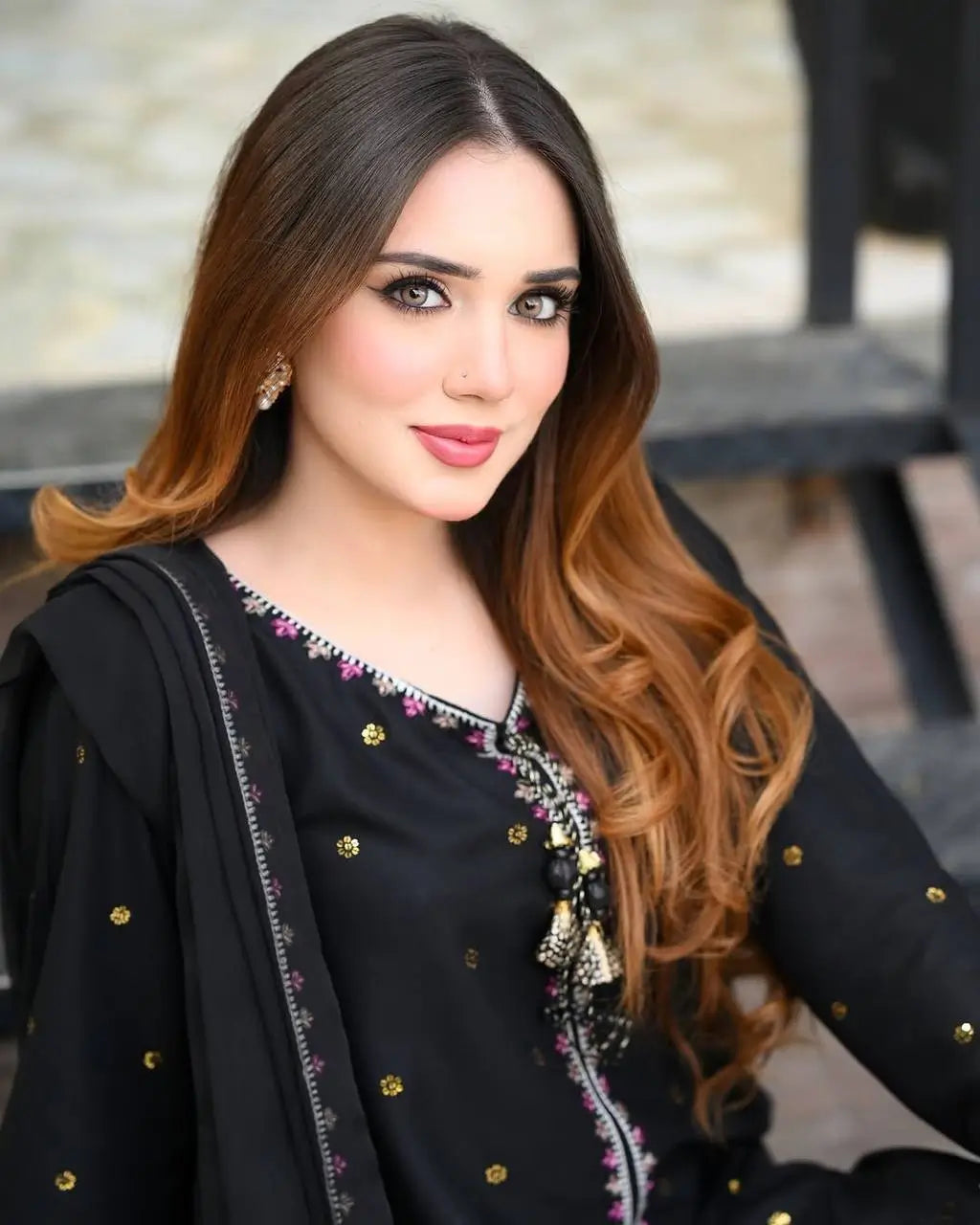 Black Embroidered Kurta Farshi Pant Set
