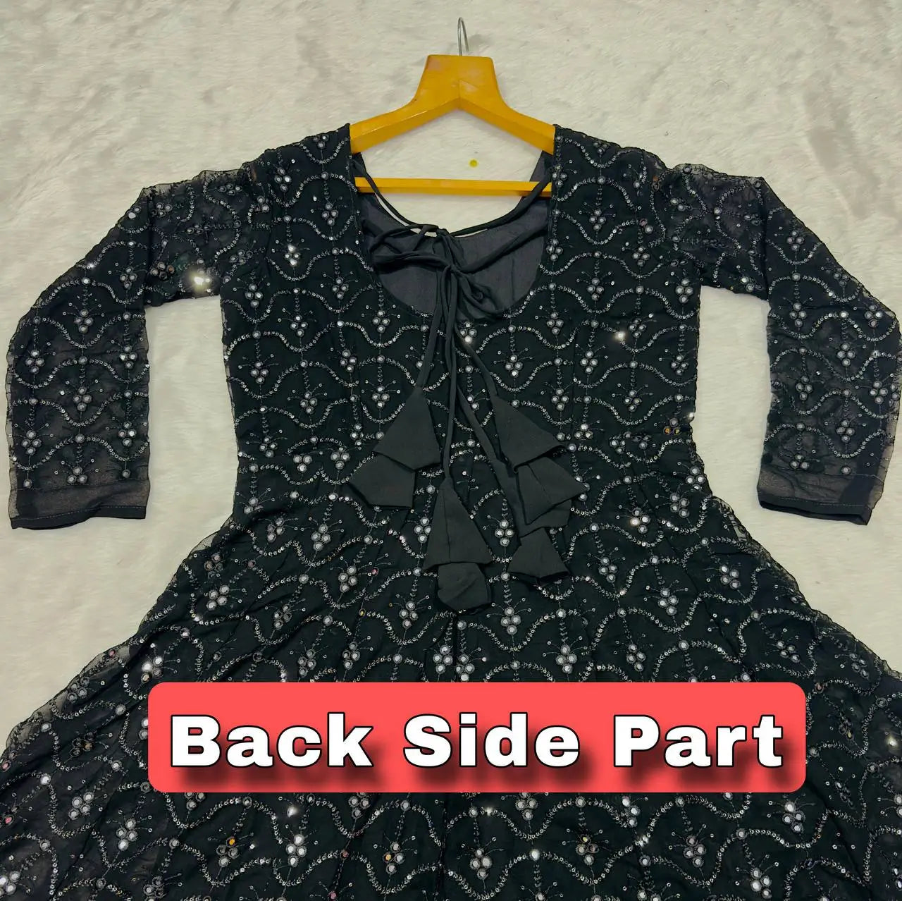 Black Faux Blooming Sequined Anarkali Suit with Dupatta