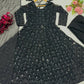 Black Faux Blooming Sequined Anarkali Suit with Dupatta