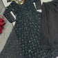 Black Faux Blooming Sequined Anarkali Suit with Dupatta