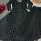 Black Faux Blooming Sequined Anarkali Suit with Dupatta