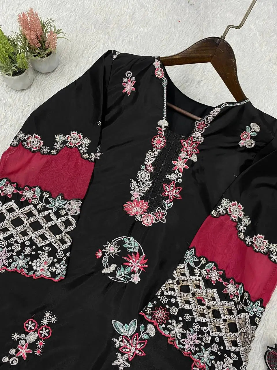 Black Floral Cutwork Suit