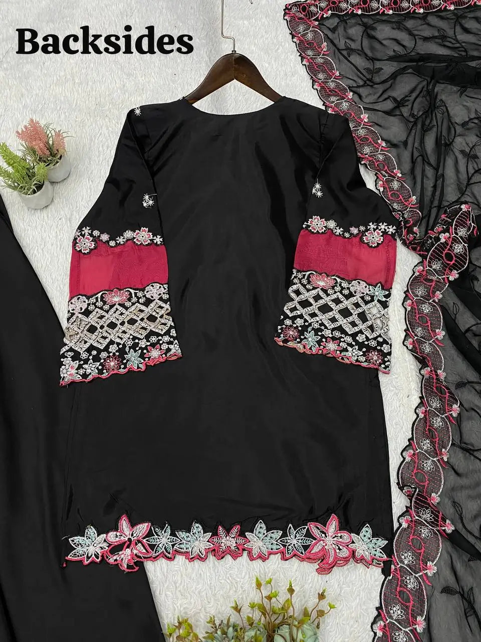 Black Floral Cutwork Suit