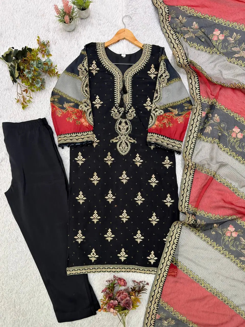 Black Floral Cutwork Suit