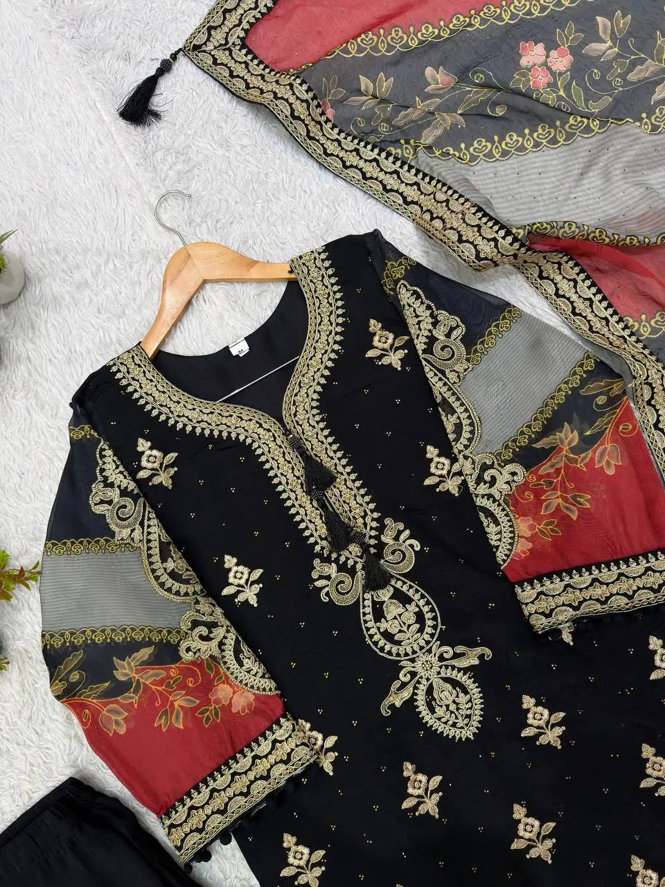 Black Floral Cutwork Suit