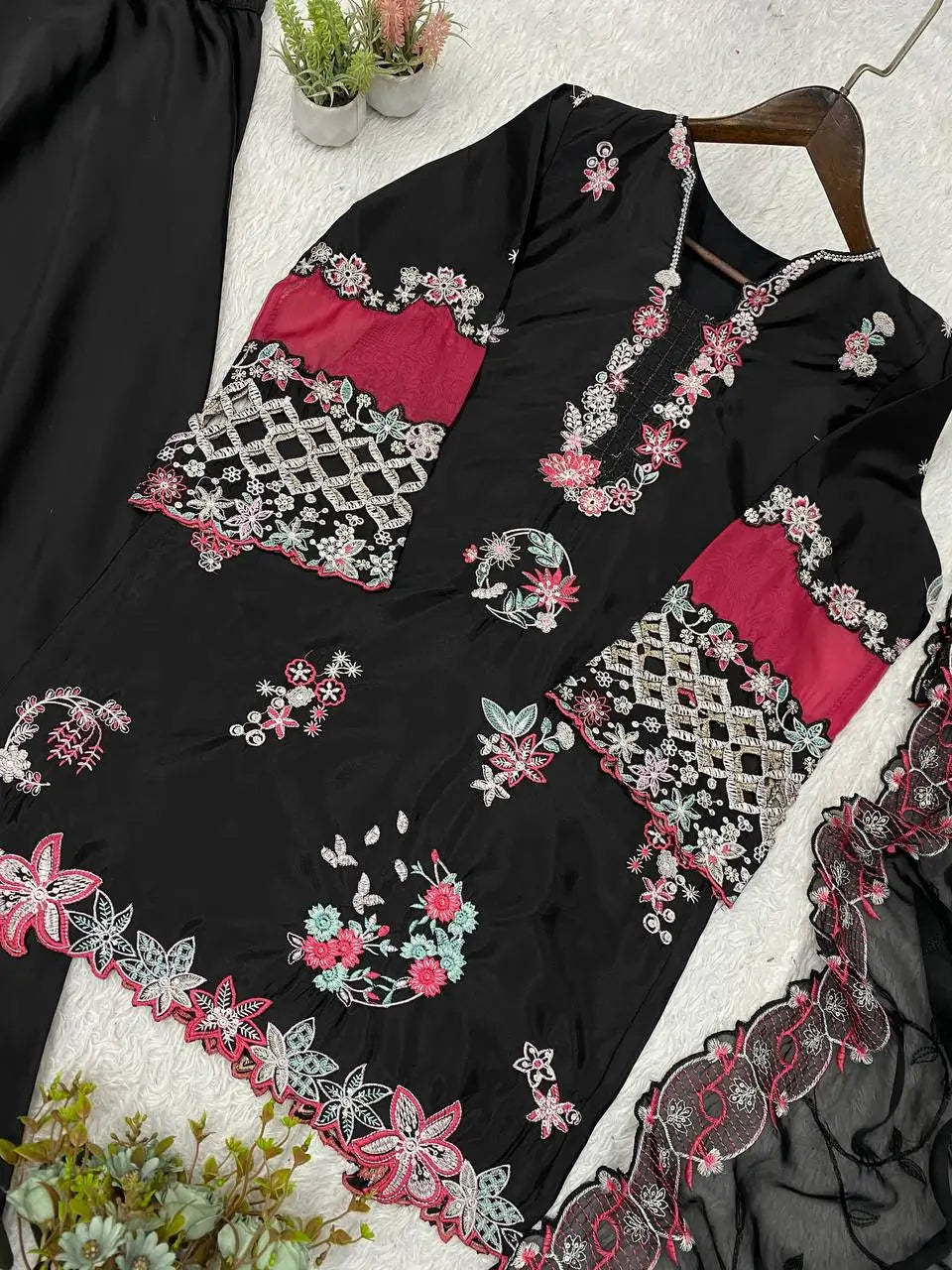 Black Floral Cutwork Suit