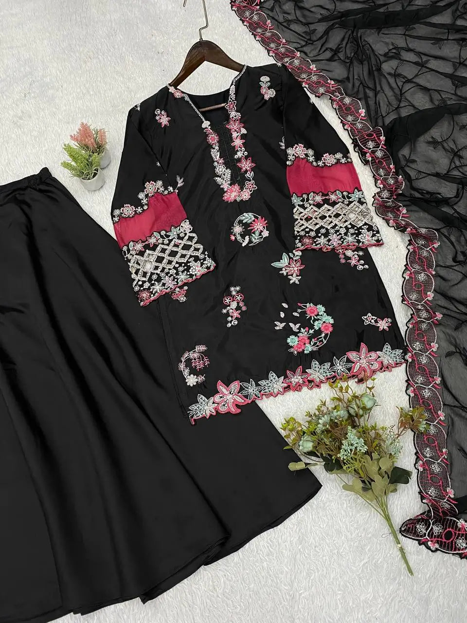Black Floral Cutwork Suit