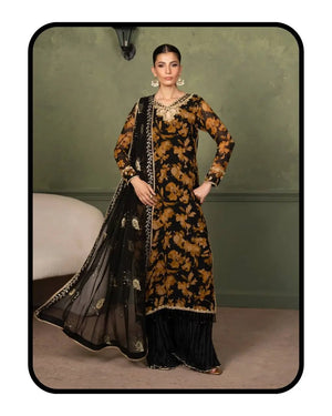 Black Floral Sequin Sharara Set