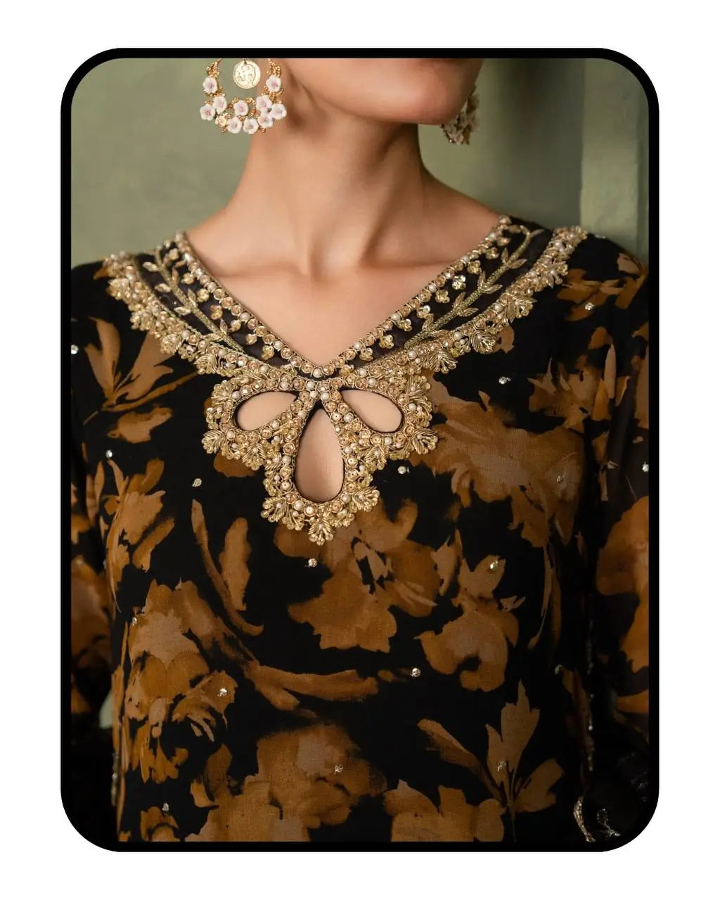Black Floral Sequin Sharara Set