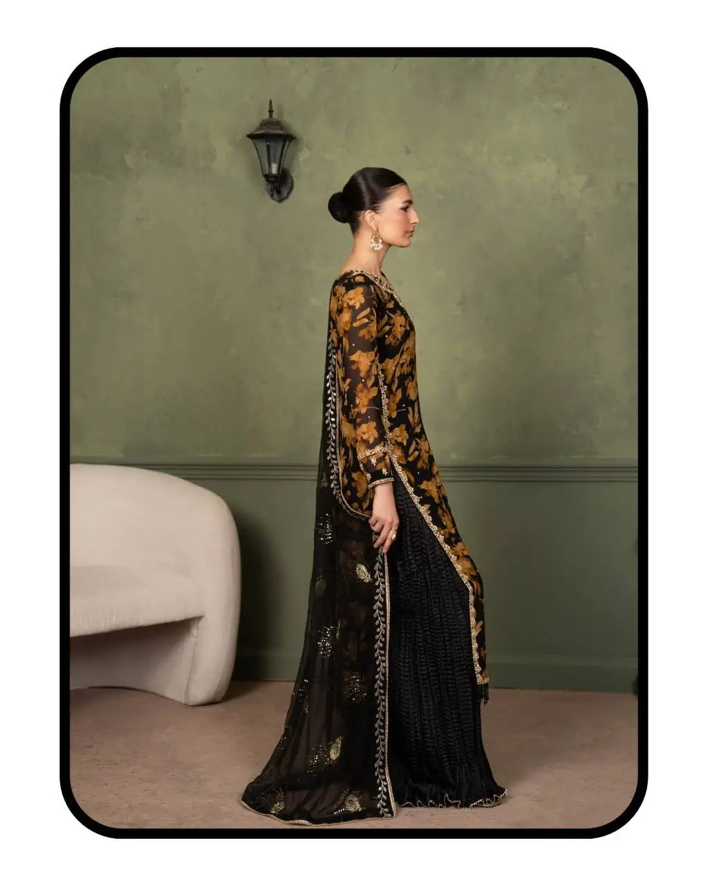 Black Floral Sequin Sharara Set