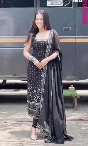 Black Fox Georgette Mirror Work Suit Set with Dupatta & Pants