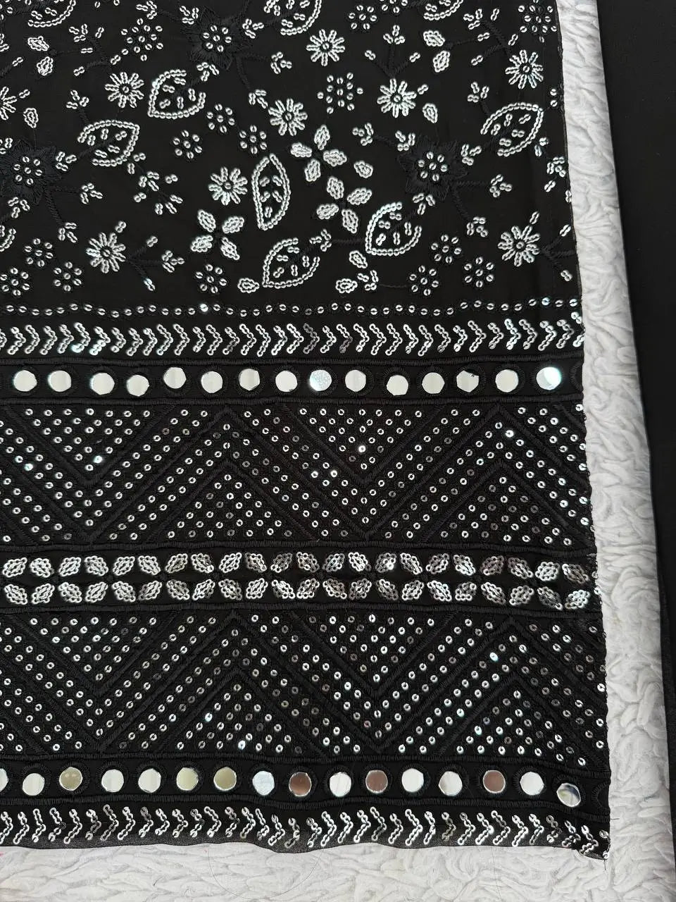 Black Fox Georgette Mirror Work Suit Set with Dupatta & Pants