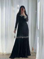Black Georgette Kurta Palazzo Set with Pearls