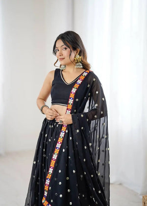 Black Georgette Mirror Work Lehenga Set with Dupatta