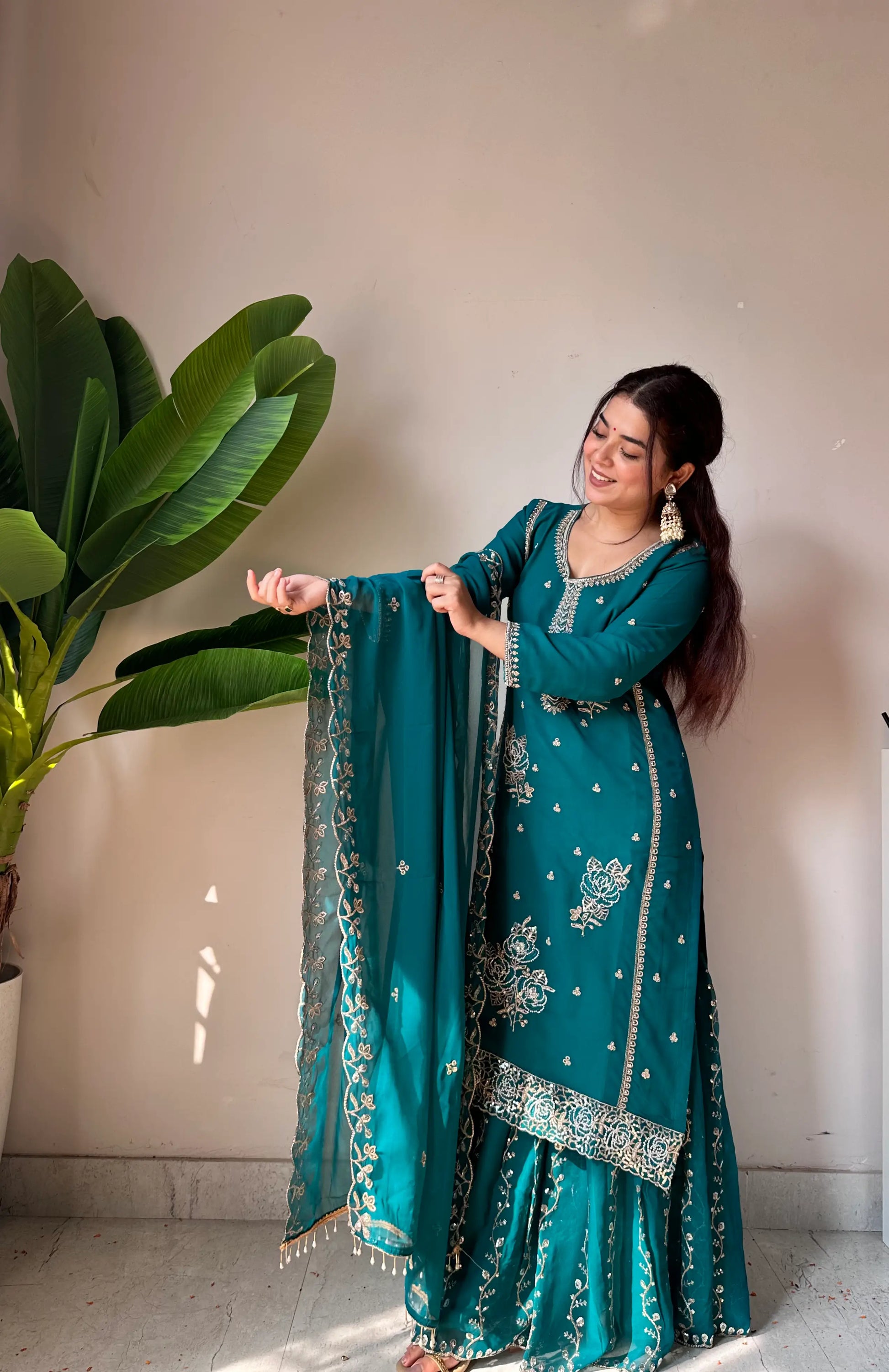 Black Gold Embroidery Gharara Set with Dupatta