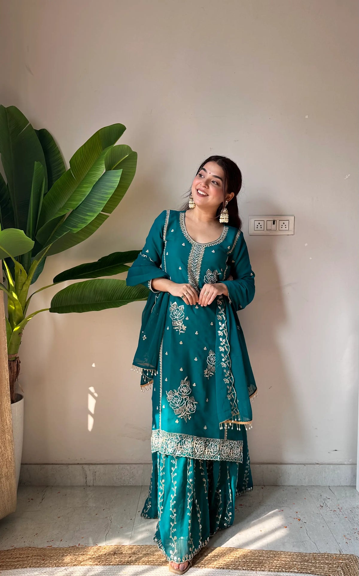 Black Gold Embroidery Gharara Set with Dupatta