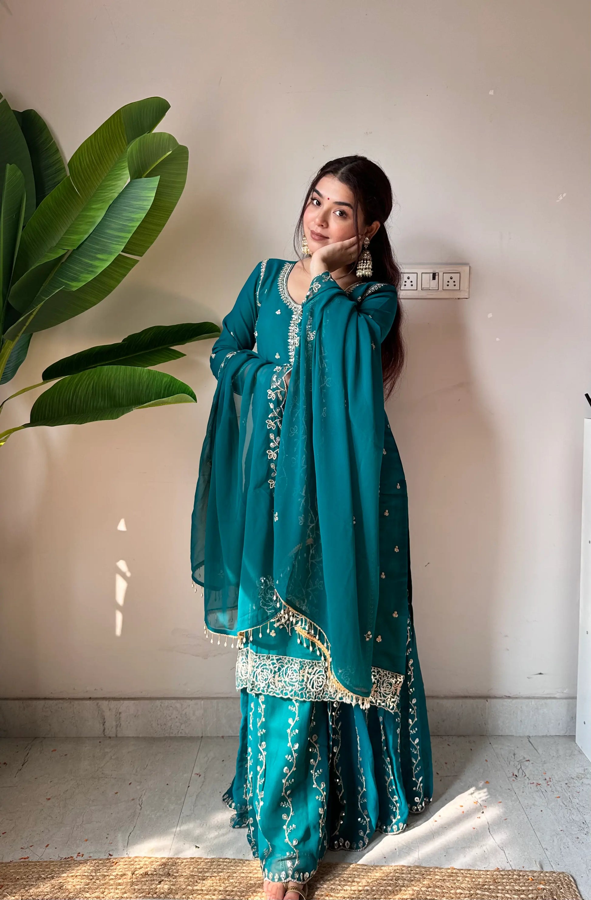 Black Gold Embroidery Gharara Set with Dupatta
