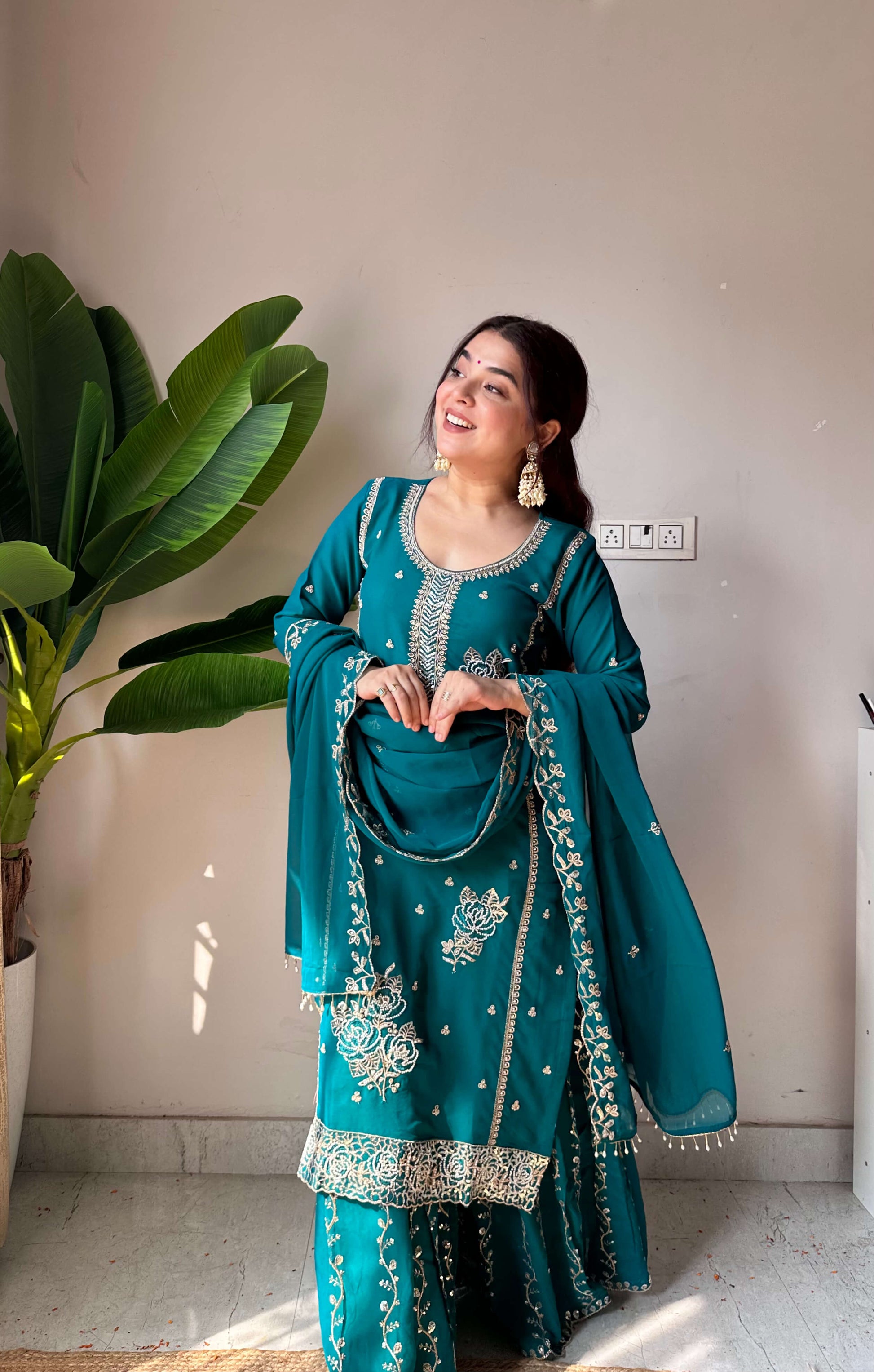 Black Gold Embroidery Gharara Set with Dupatta