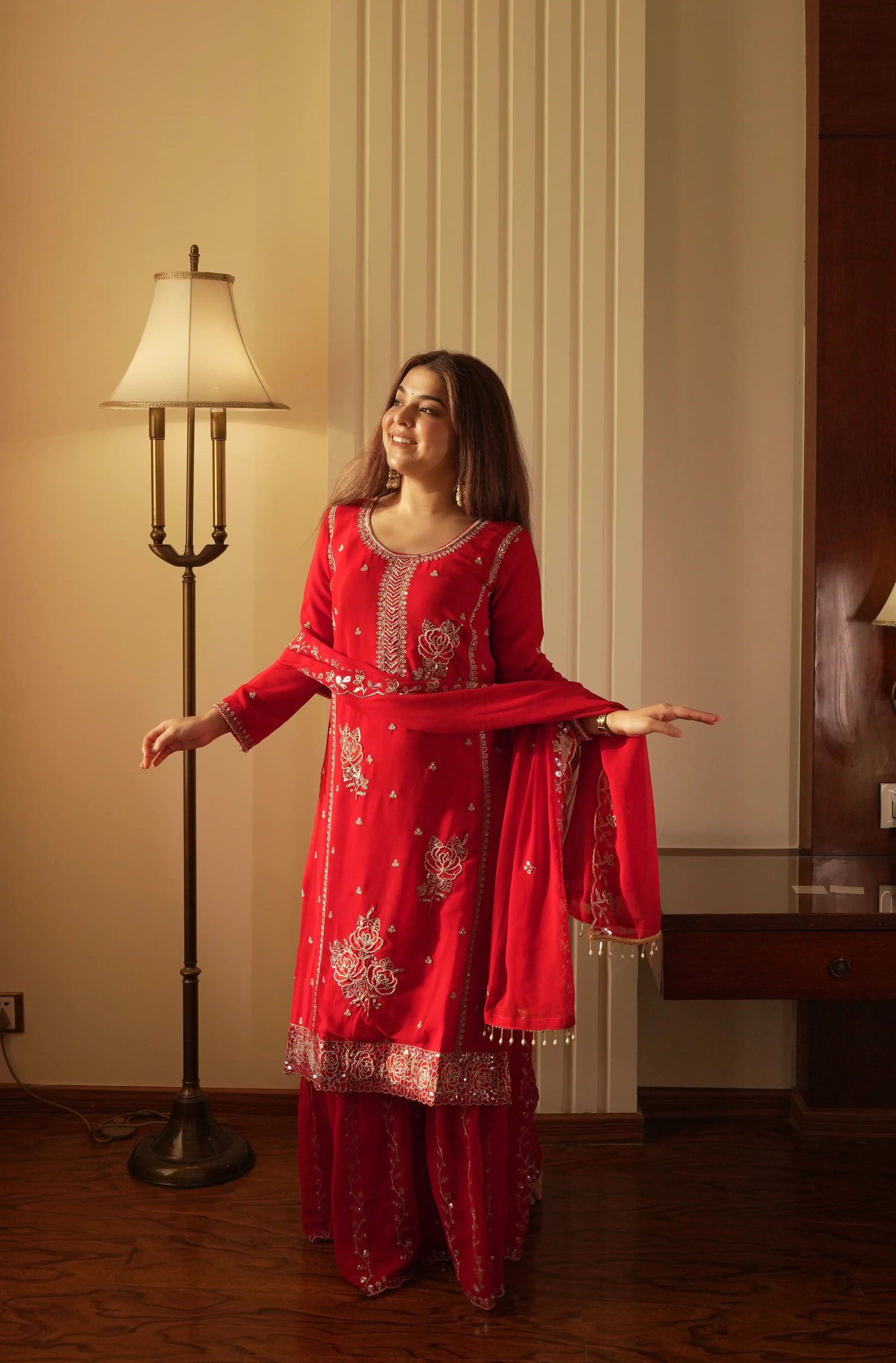 Black Gold Embroidery Gharara Set with Dupatta