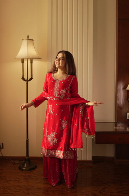 Black Gold Embroidery Gharara Set with Dupatta