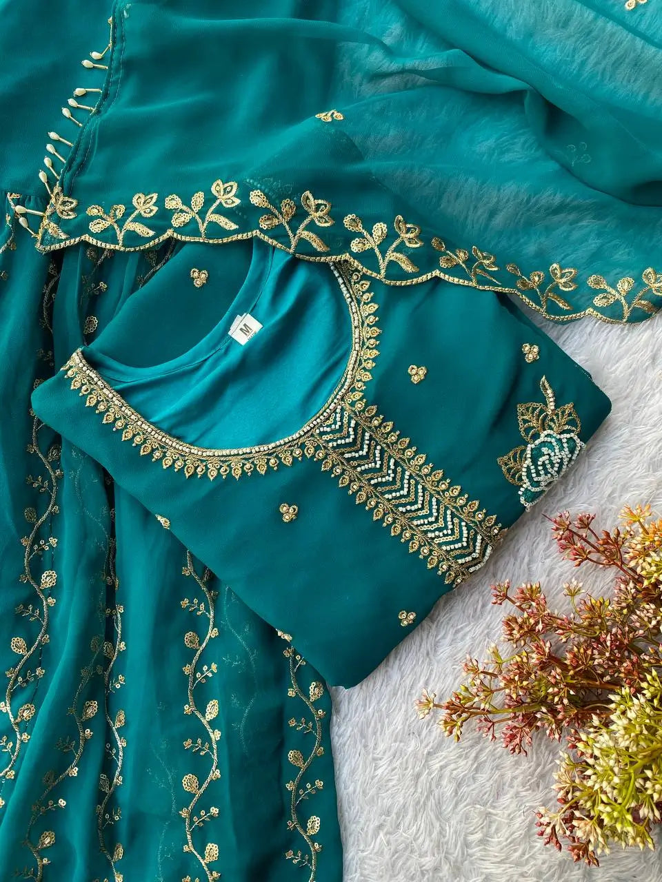 Black Gold Embroidery Gharara Set with Dupatta