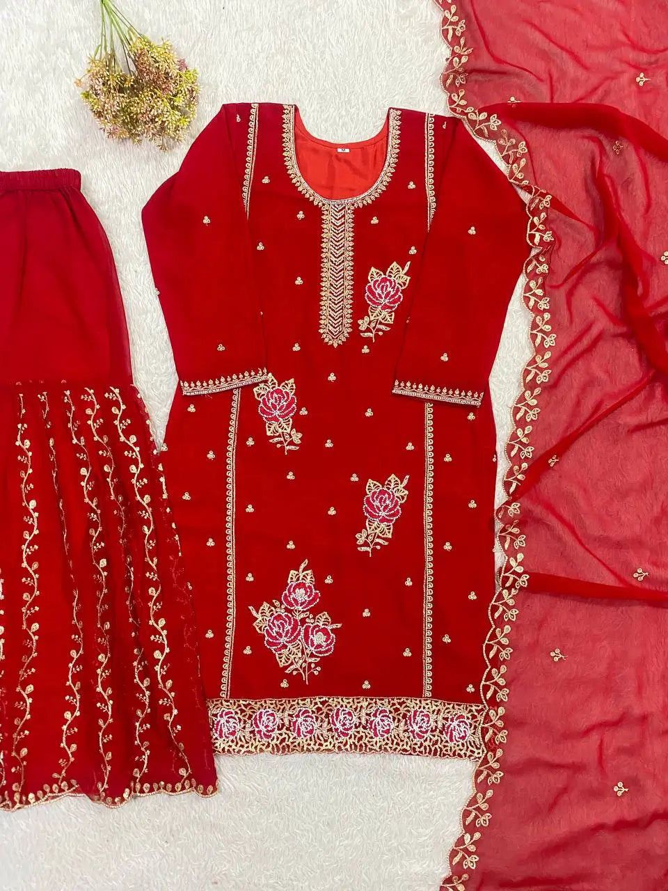 Black Gold Embroidery Gharara Set with Dupatta