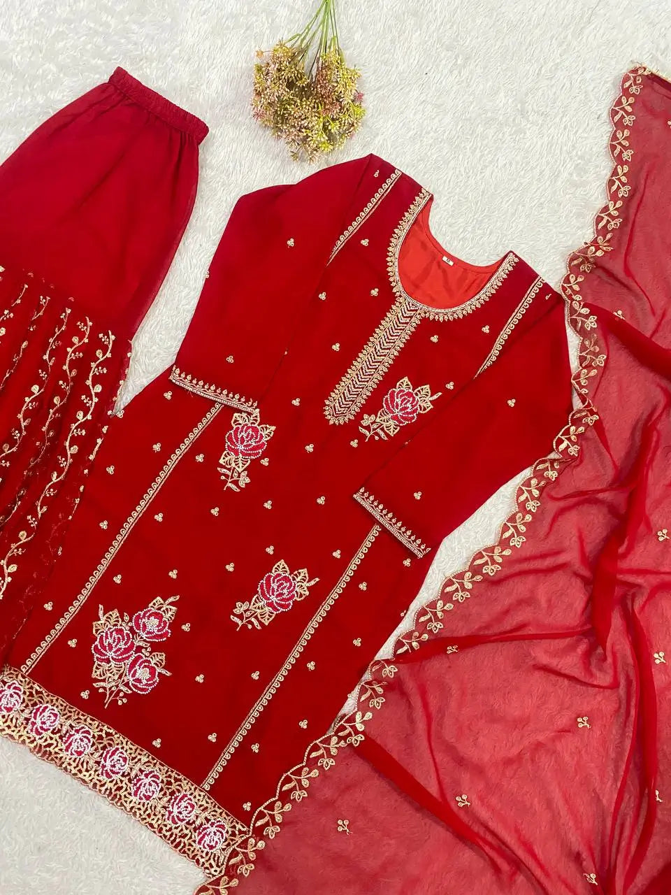 Black Gold Embroidery Gharara Set with Dupatta