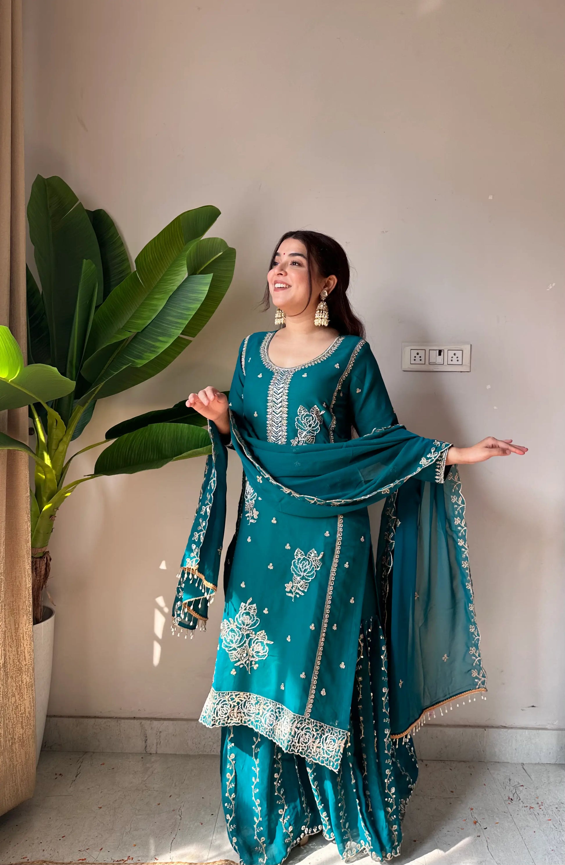 Black Gold Embroidery Gharara Set with Dupatta