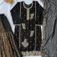 Black Gold Embroidery Gharara Set with Dupatta
