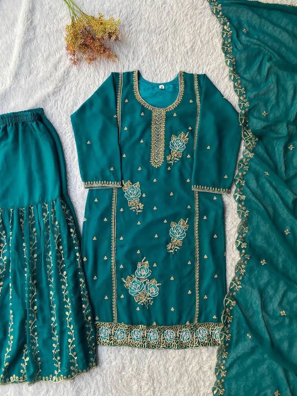 Black Gold Embroidery Gharara Set with Dupatta