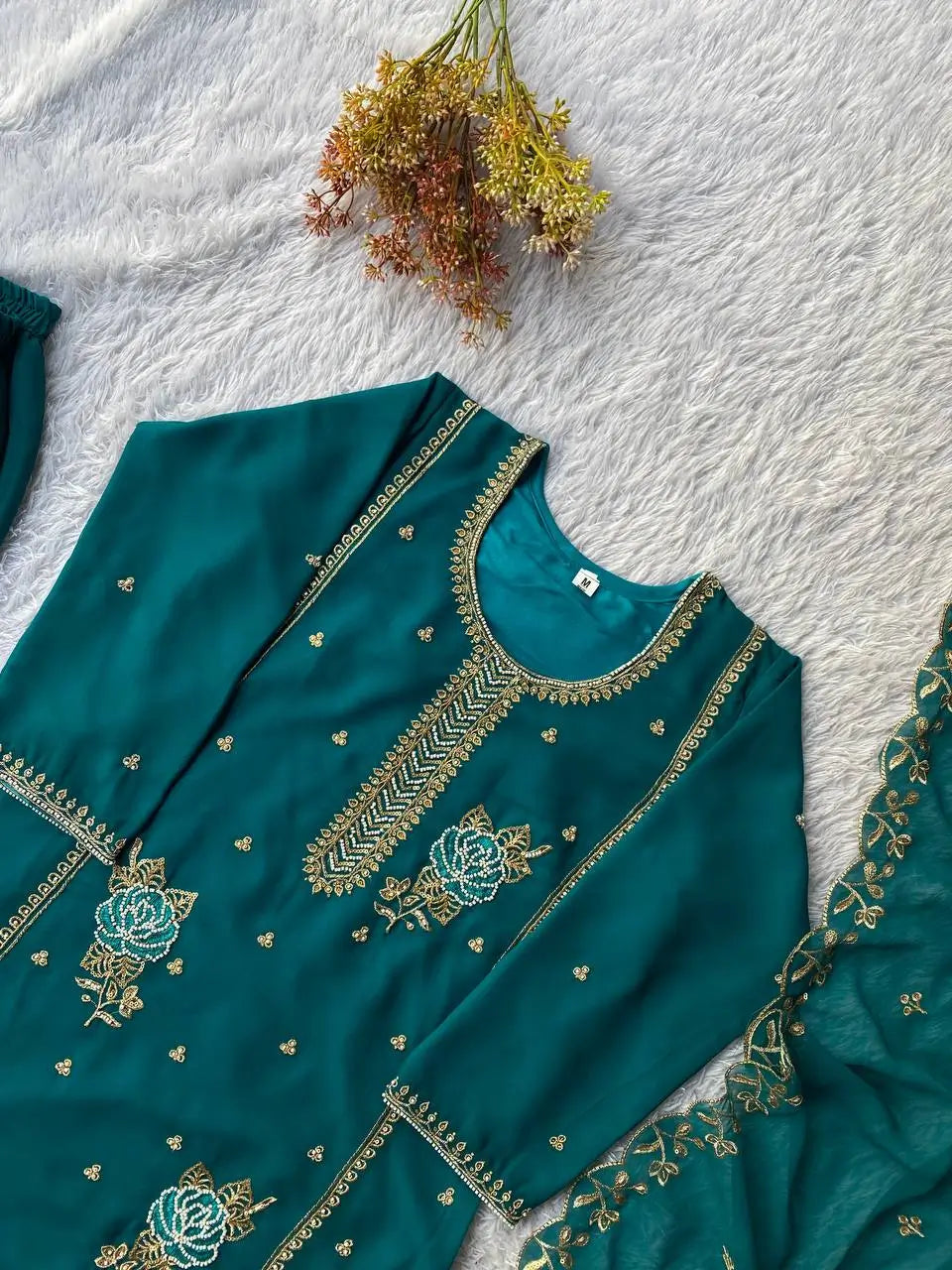 Black Gold Embroidery Gharara Set with Dupatta