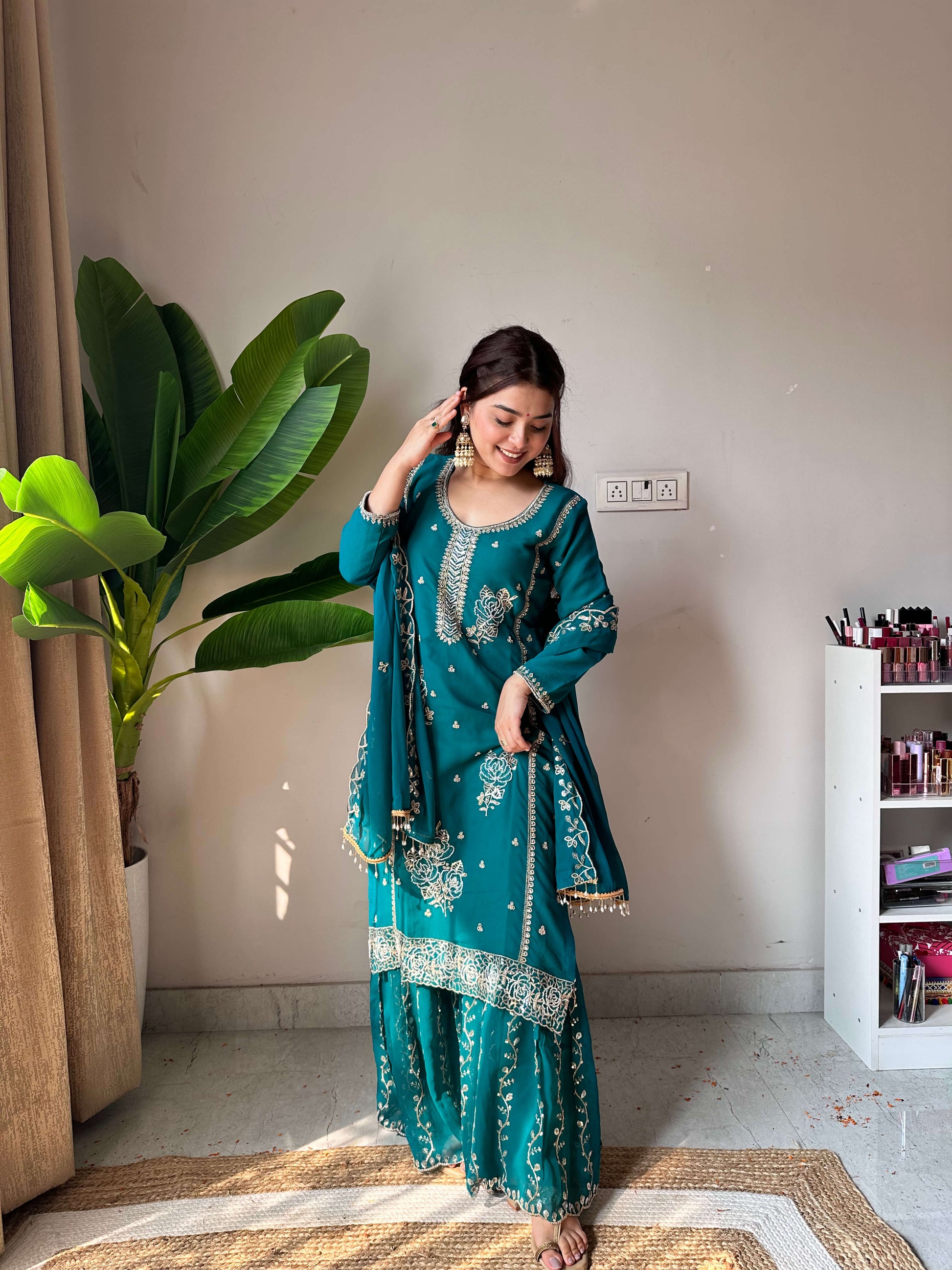 Black Gold Embroidery Gharara Set with Dupatta