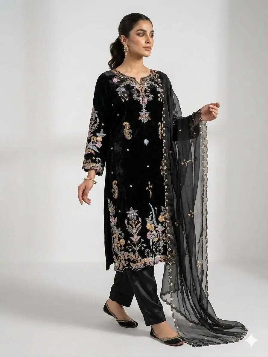 Black Pastel Floral Suit