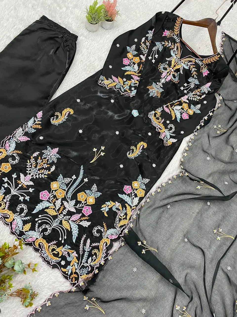 Black Pastel Floral Suit