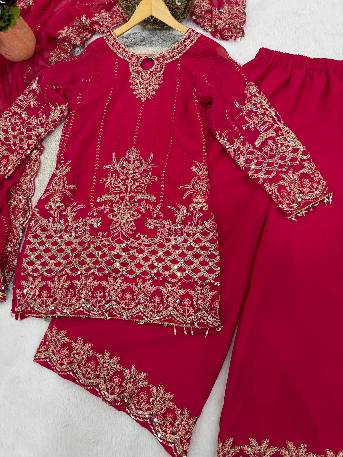 Black & Pink Georgette Embroidered Sharara Set