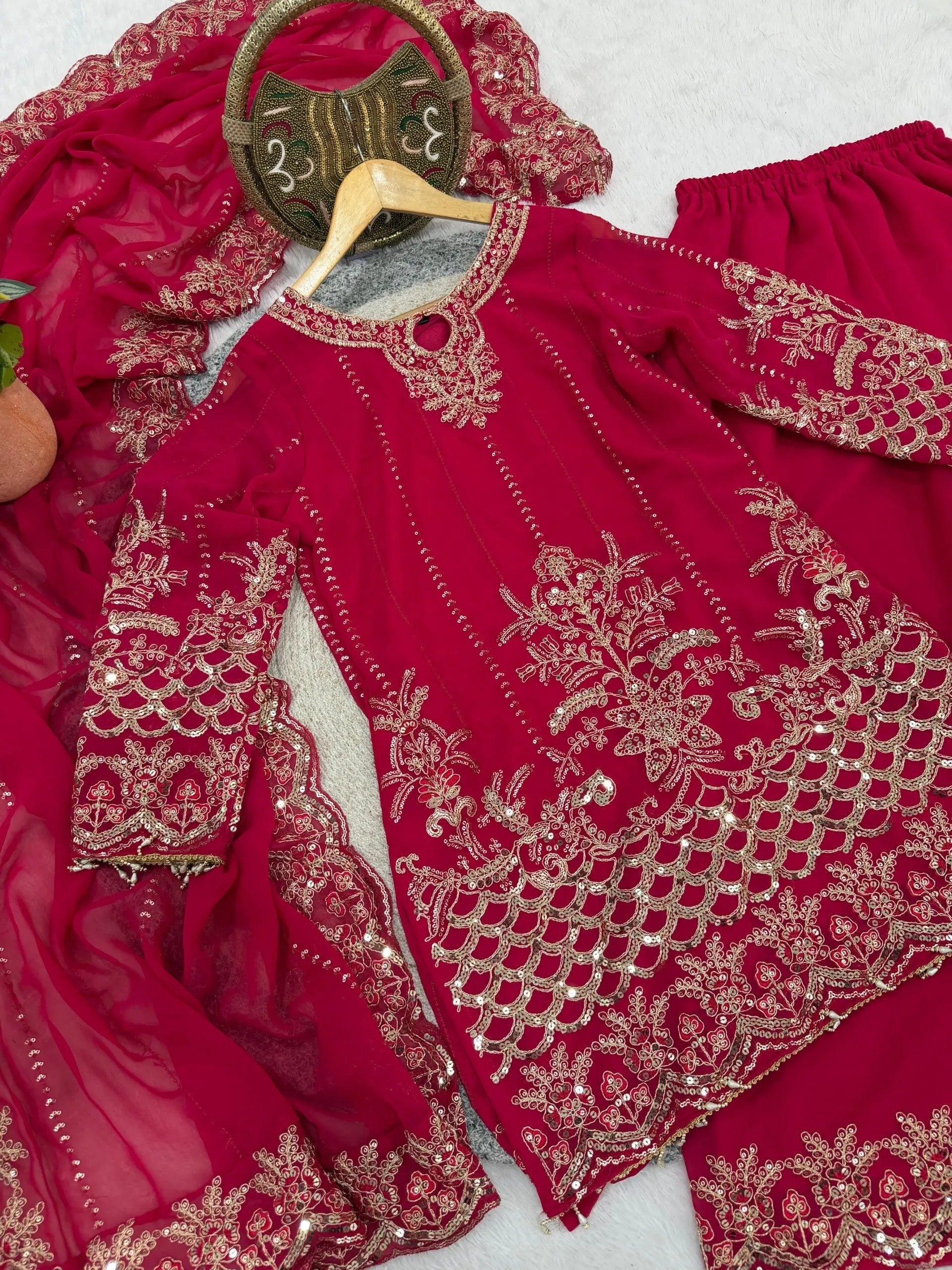 Black & Pink Georgette Embroidered Sharara Set