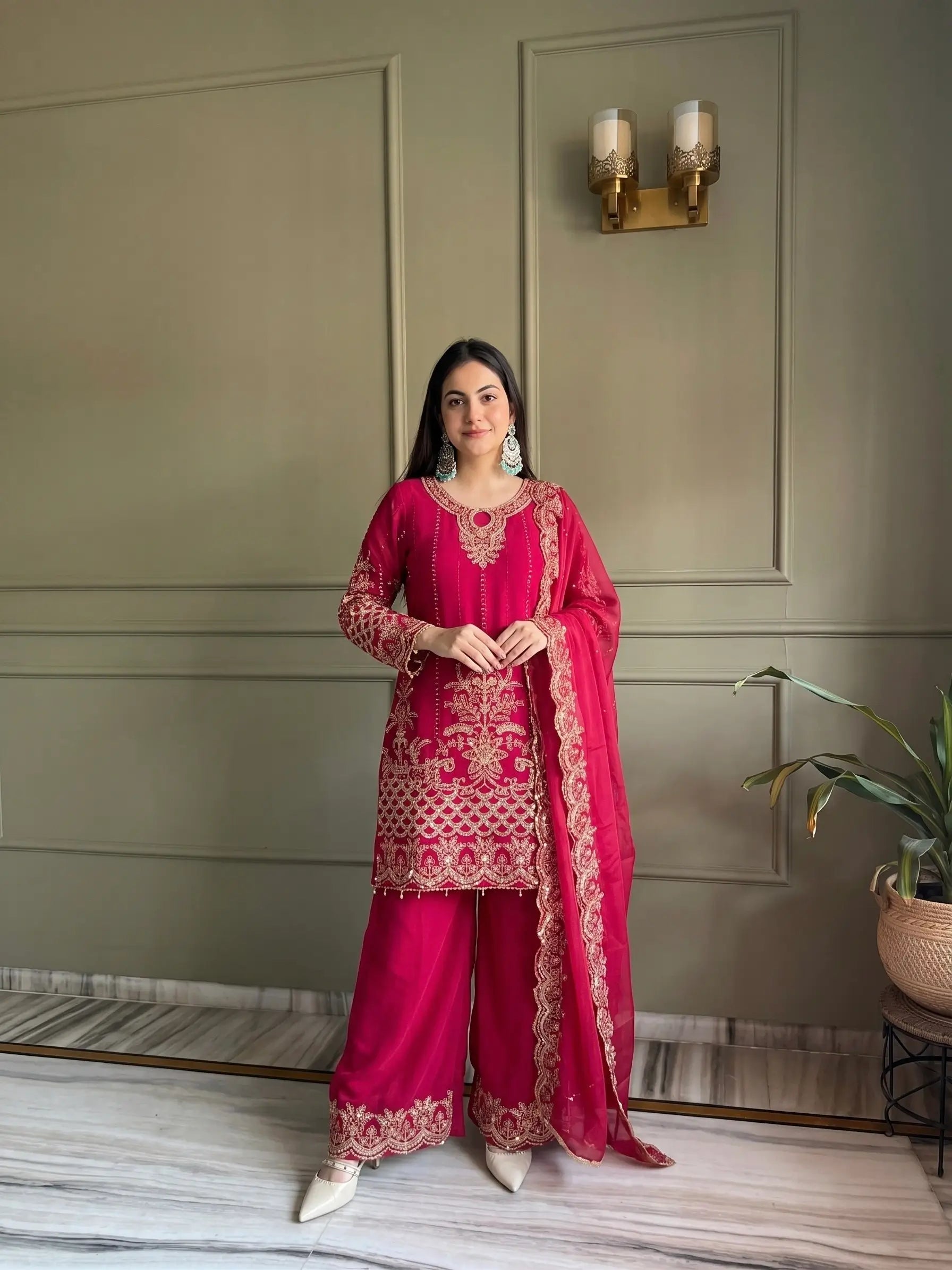 Black & Pink Georgette Embroidered Sharara Set