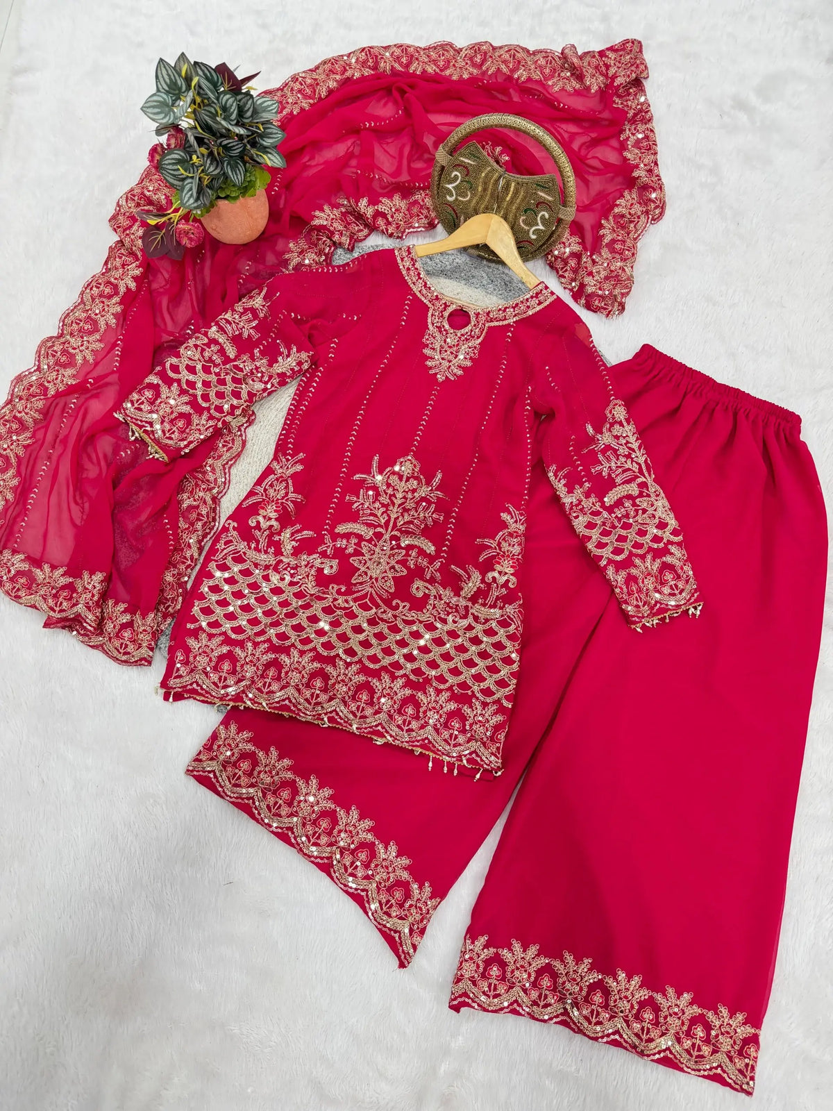 Black & Pink Georgette Embroidered Sharara Set