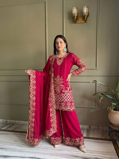Black & Pink Georgette Embroidered Sharara Set