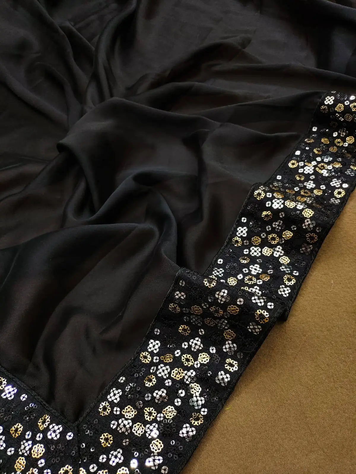 Black Rangoli Silk Saree with Designer Sequence Embroidery and Thread Work