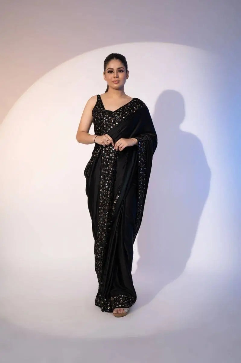Black Rangoli Silk Saree with Designer Sequence Embroidery and Thread Work