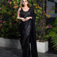 Black Rangoli Silk Saree with Designer Sequence Embroidery and Thread Work