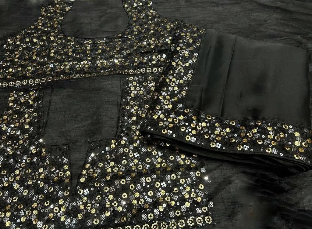 Black Rangoli Silk Saree with Designer Sequence Embroidery and Thread Work