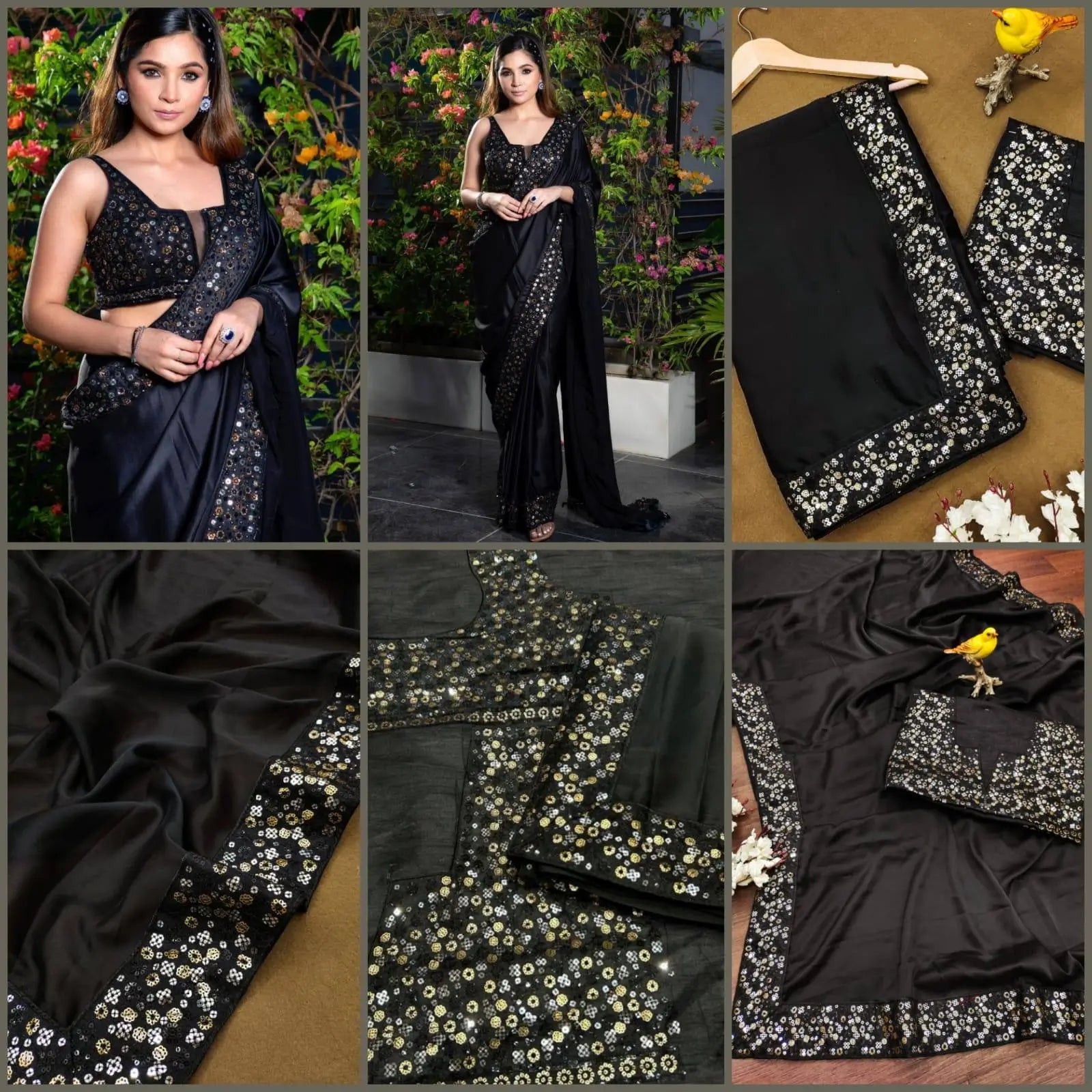 Black Rangoli Silk Saree with Designer Sequence Embroidery and Thread Work