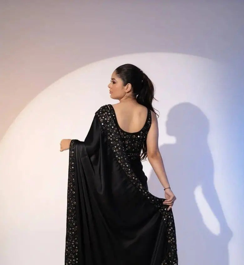 Black Rangoli Silk Saree with Designer Sequence Embroidery and Thread Work