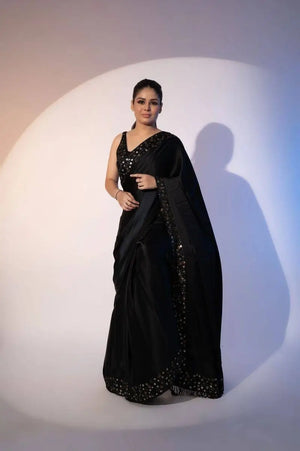 Black Rangoli Silk Saree with Designer Sequence Embroidery and Thread Work