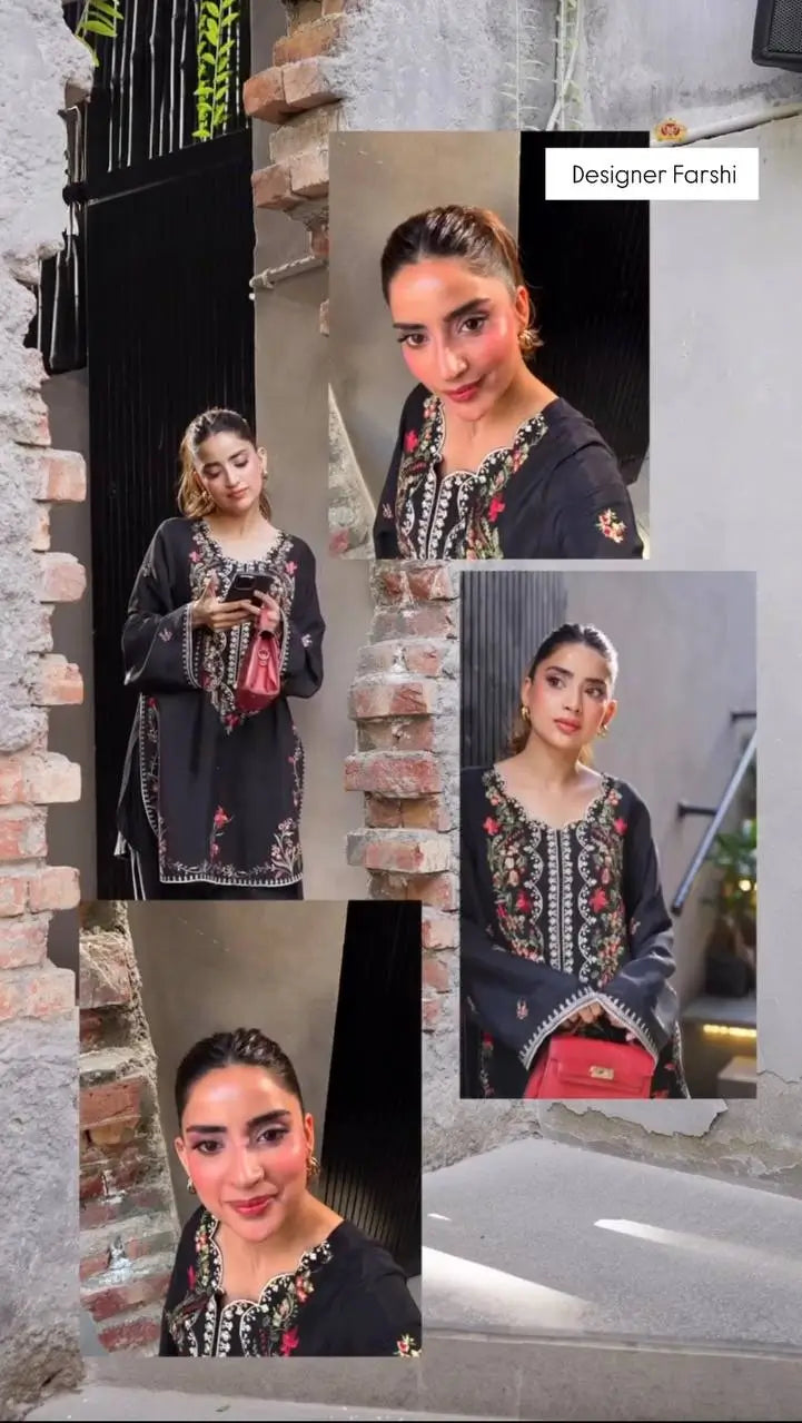 Black Rayon Kurta with Farshi Salwar Set
