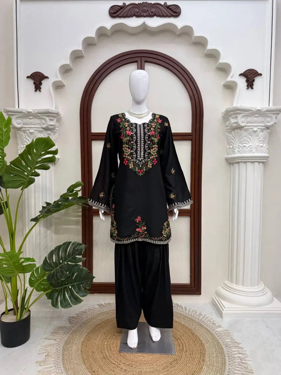Black Rayon Kurta with Farshi Salwar Set