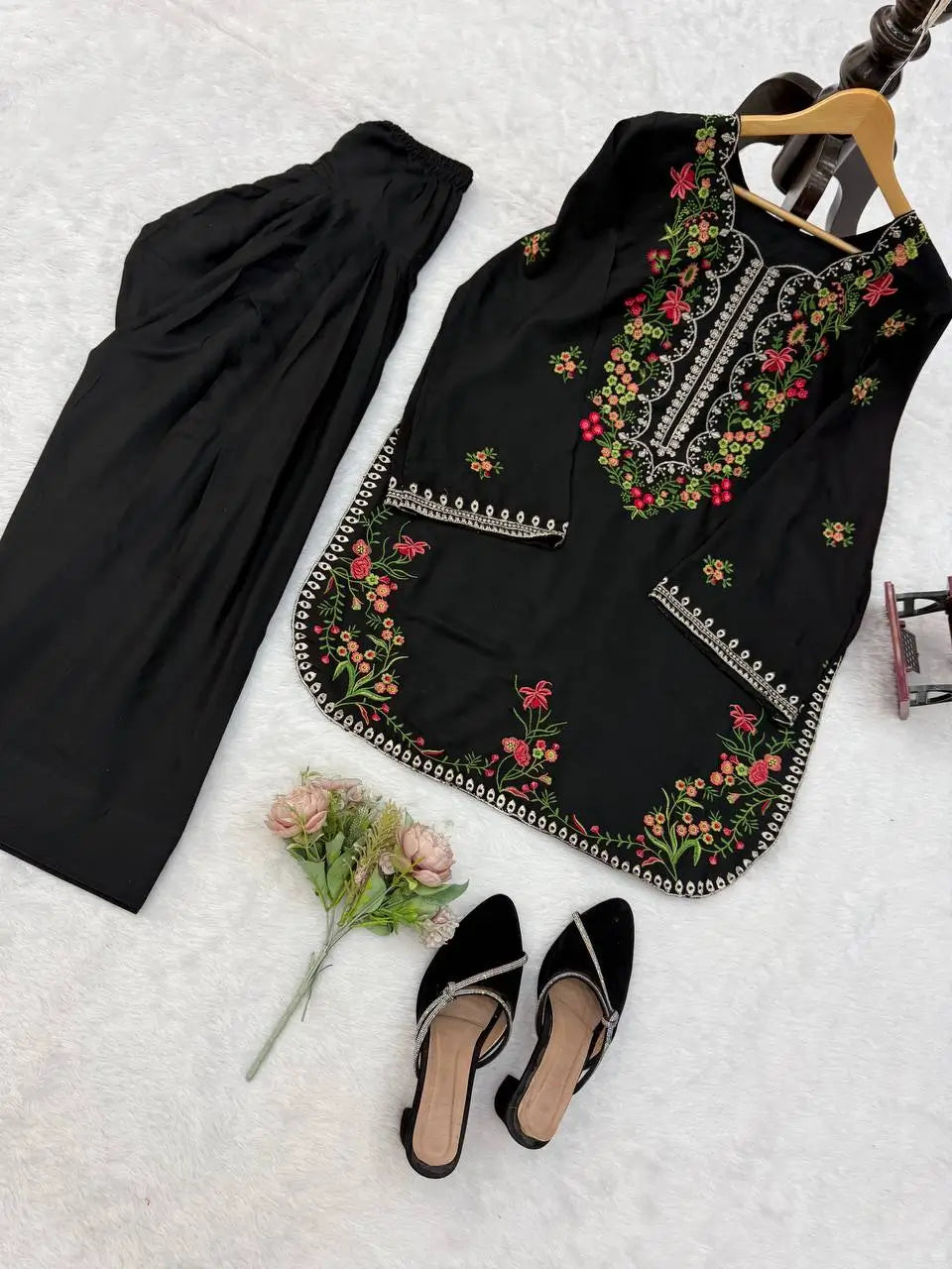 Black Rayon Kurta with Farshi Salwar Set